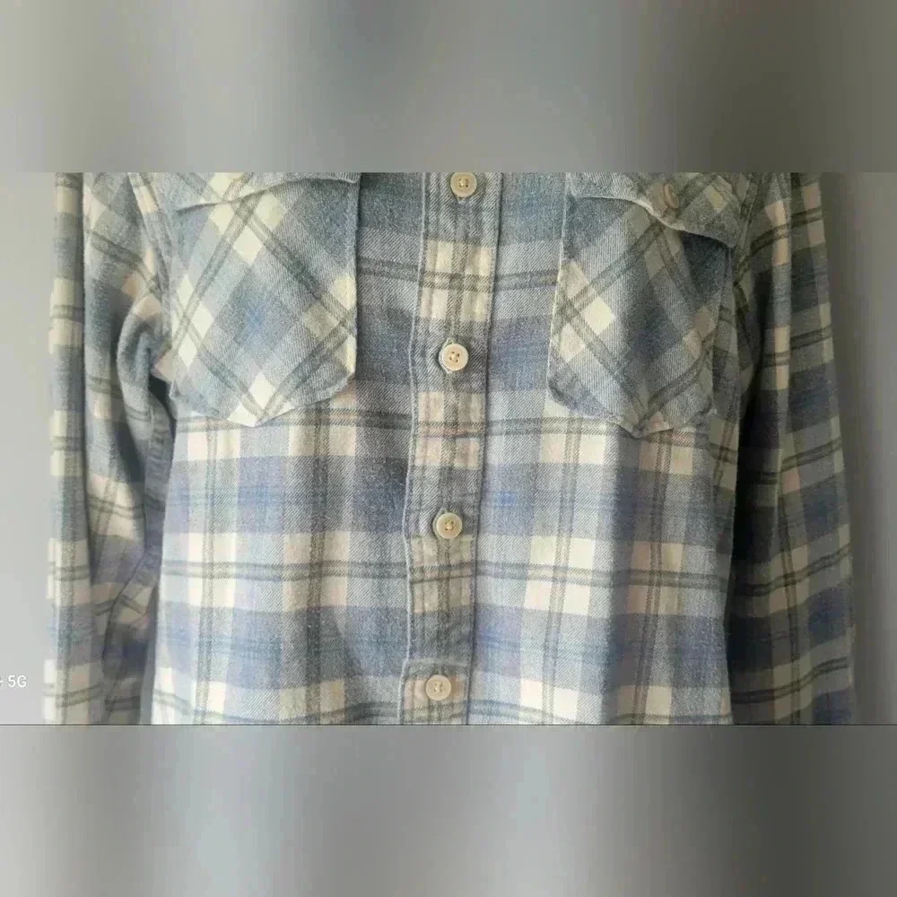 Eddie Bauer cozy pastel yellow & blue flannel shirt size medium - Picture 3 of 9